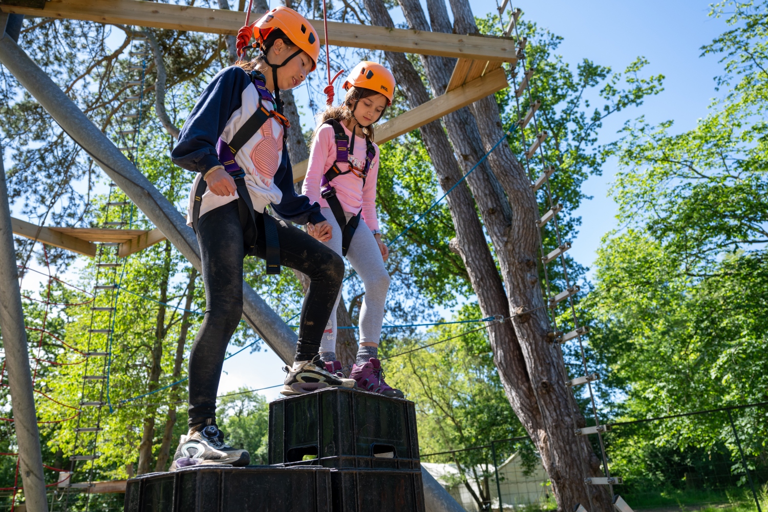 Girls crate stacking